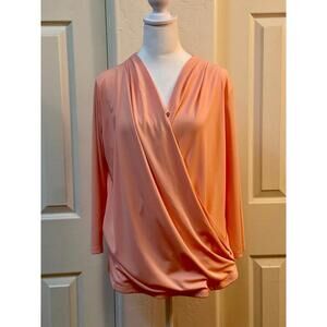 XL - Women's Peach Color Front Wrap Dress Blouse